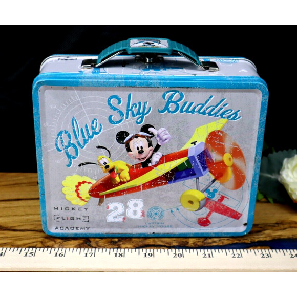 Mickey Mouse Metal Lunch Box Blue Sky Buddies Mickey Flight Academy 2011 Disney - Picture 2 of 8